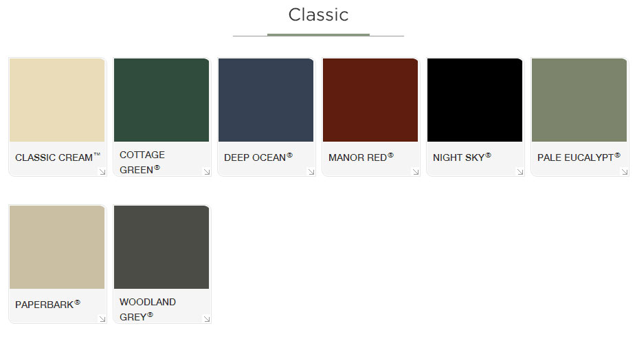 classic colorbond range